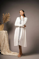 Taraasi Women's White Handwoven Cotton Intricate Embroidered Dress