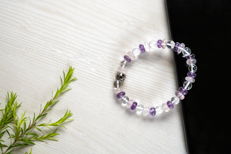 Bamboology Amethyst, Rose Quartz And Clear Quartz Bracelet For Strength, Love And Fulfilling Relationship