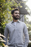 Earthy Route Lyocell Linen Full Sleeve Shirt in Cool Grey