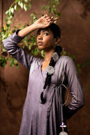 Taraasi Women's Purple Gray Kalidar Full Length Kurta With Handcrafted Tassels (Set Of 2)