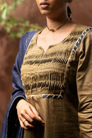 Taraasi Women's Olive Green Cotton Silk Pintuck Yoke Kurta