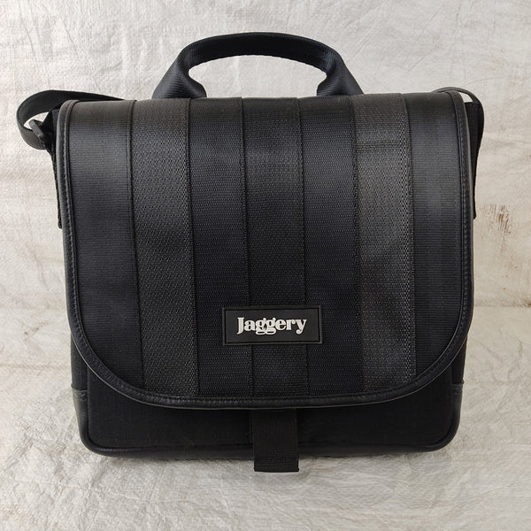 Jaggery Noir Unisex Satchel in Rescued Car Seat Belts [10" bag]