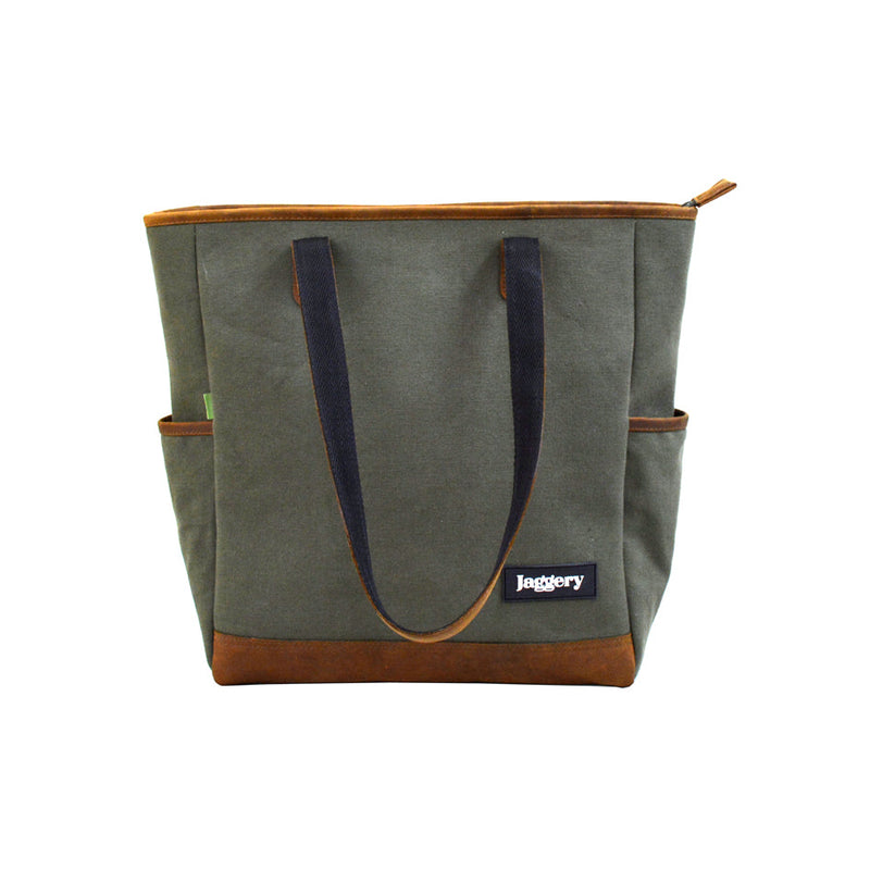 Jaggery Outback and Beyond Marlini Tote Bag in Rescued Army Olive Green Canvas & Salvaged Nubuck