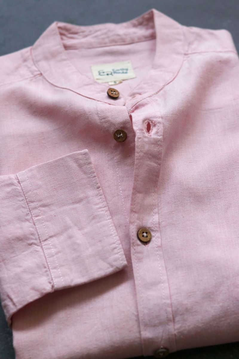 Earthy Route Lyocell Linen Mandarin Shirt in Charm Pink