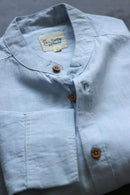 Earthy Route Lyocell Linen Mandarin Shirt in Ice Blue