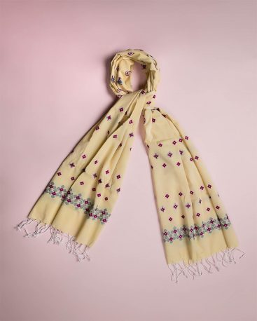Handcrafted "Minakara Pink on Yellow" handloom Eri Silk & Cotton stole