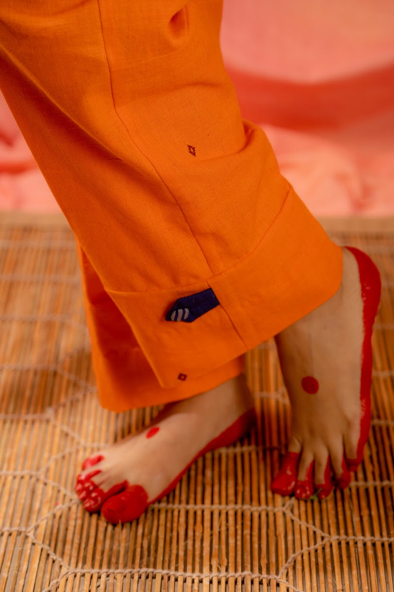 Saanjh- Orange straight pants | Kotpad Handloom Cotton Pant | Prathaa
