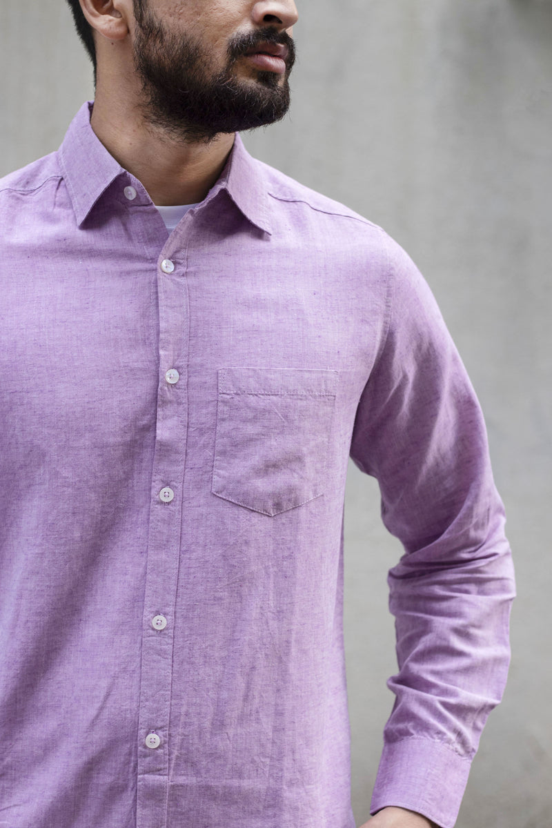 Earthy Route Lyocell Linen Full Sleeve Shirt in Lavender