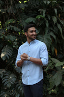 Earthy Route Lyocell Linen Mandarin Shirt in Ice Blue