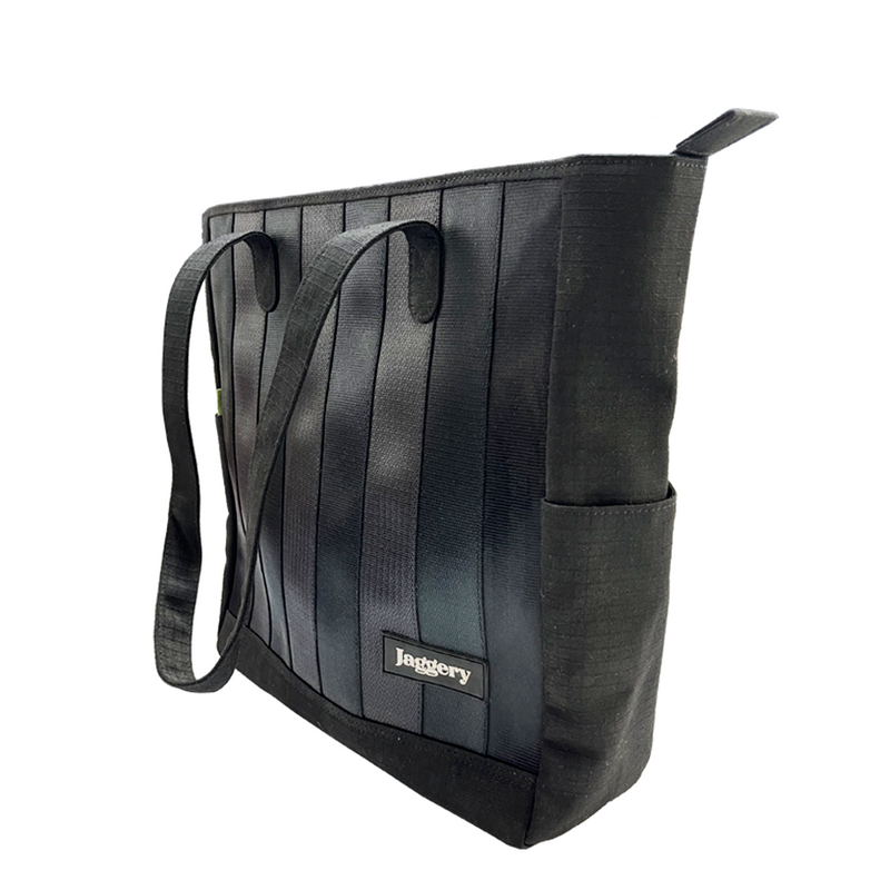 Jaggery Noir Marlini Tote in Rescued Car Seat Belts