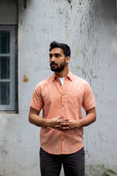 Earthy Route Lyocell Linen Half Shirt in Rust Orange