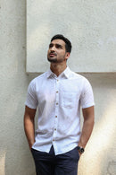 Earthy Route Lyocell Linen Half Shirt in Snow White