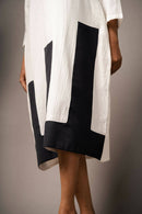 Taraasi Women's Black And White Handwoven Cotton Dress Combination Of Black And White