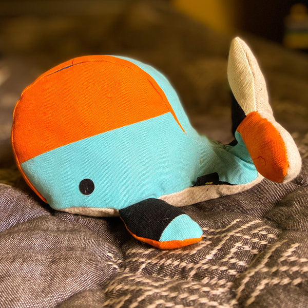 Wiggly whale toy - A perfect gift for you pet- Made from fabric scraps