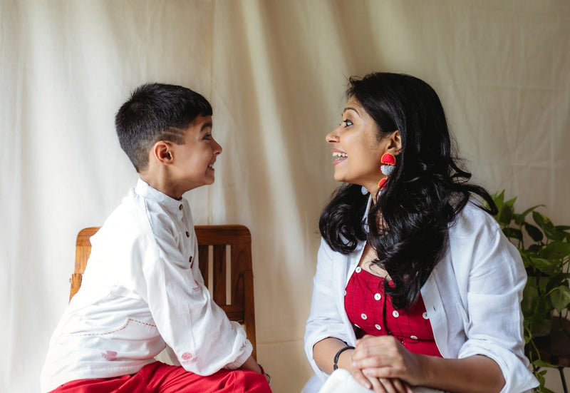 Prathaa Twinning Mother Son Duo Set in White and Red