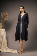 Taraasi Women's Black Handwoven Cotton Intricate Embroidered Dress