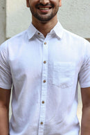 Earthy Route Lyocell Linen Half Shirt in Snow White