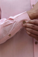 Earthy Route Lyocell Linen Mandarin Shirt in Charm Pink