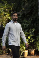 Earthy Route Lyocell Linen Full Sleeve Shirt in Cool Grey
