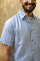 Earthy Route Lyocell Linen Half Shirt in Ice Blue