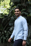 Earthy Route Lyocell Linen Mandarin Shirt in Ice Blue