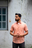Earthy Route Lyocell Linen Half Shirt in Rust Orange