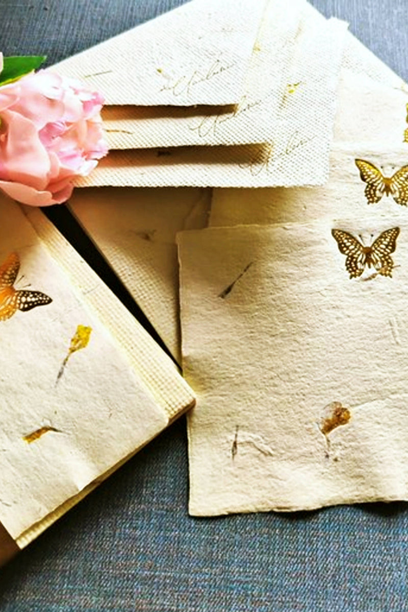Unalome Butterfly Handmade Marigold Notecards - Set of 5