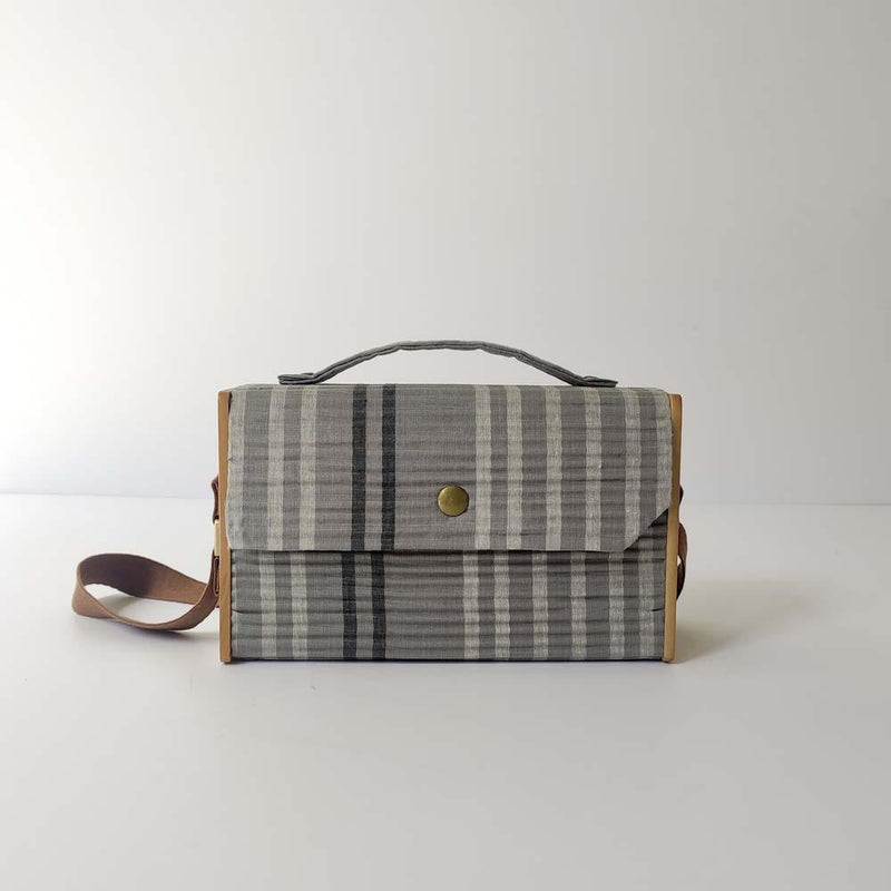 Lukka Chuppi  Combo of Box Sling Bag in Organic Cotton and Reclaimed Wood - Geometric Green & Grey Double Lines