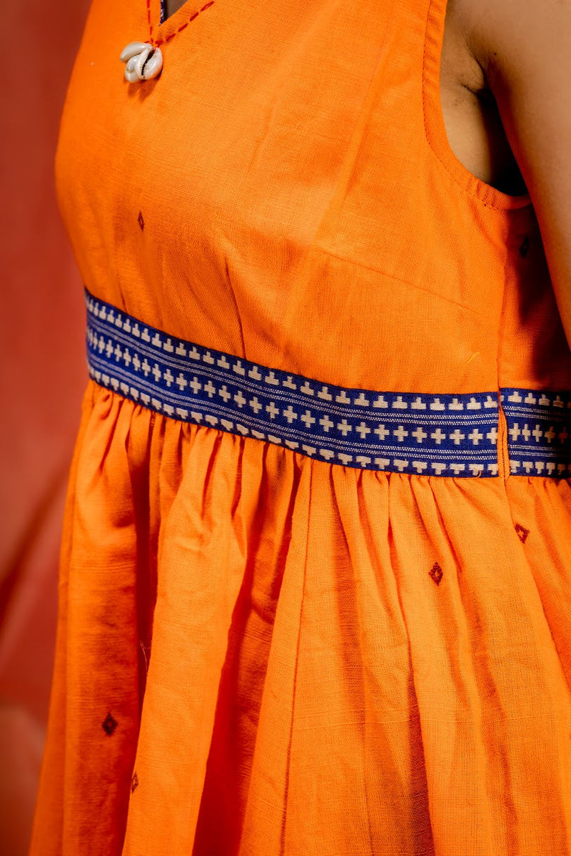 Saanjh- Orange Kotpad Handloom Cotton dress | Prathaa