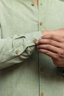 Earthy Route Lyocell Linen Mandarin Shirt in Military Green