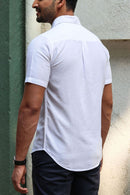 Earthy Route Lyocell Linen Half Shirt in Snow White