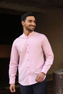 Earthy Route Lyocell Linen Mandarin Shirt in Charm Pink