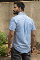 Earthy Route Lyocell Linen Half Shirt in Ice Blue
