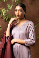 Taraasi Women's Purple Gray And Wine Cotton Silk Sequin Work Kurta (Set Of 3)