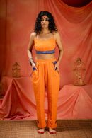 Saanjh- Orange straight pants | Kotpad Handloom Cotton Pant | Prathaa