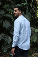 Earthy Route Lyocell Linen Mandarin Shirt in Ice Blue