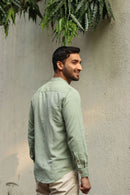 Earthy Route Lyocell Linen Mandarin Shirt in Military Green