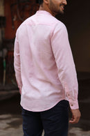 Earthy Route Lyocell Linen Mandarin Shirt in Charm Pink