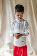 Prathaa Handloom Cotton Shvet Kids Jamdani Shirt And Pants Set