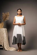 Taraasi Women's White Hand-spun Muslin And Hand-spun Cotton Hand Embroidered Running Stitches Dress
