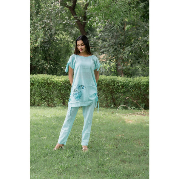 AC By Aratrika Chauhan 100% Organic Linen Blue Kurti-Pant