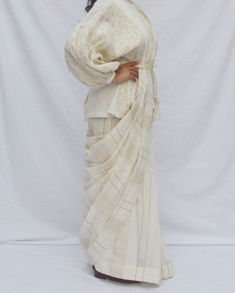 Ahmev  Striped Cotton Saree + Petticot
