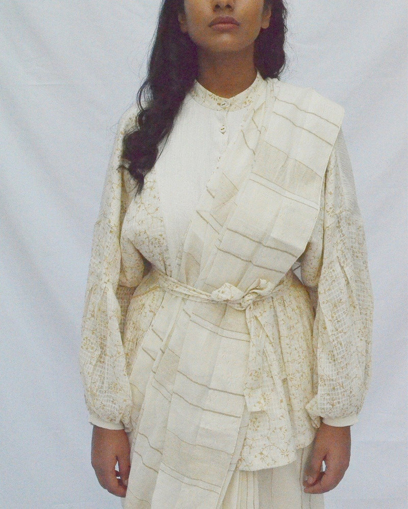 Ahmev  Striped Cotton Saree + Petticot