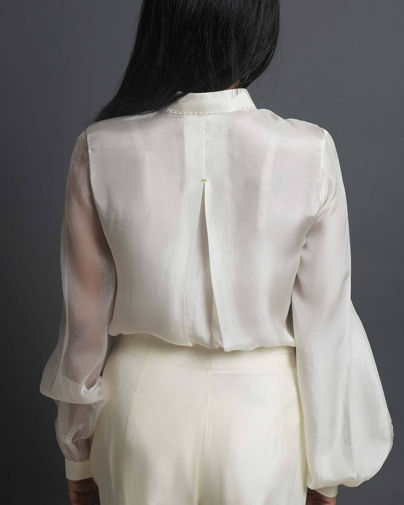 Ahmev  Embrace Buttoned Habutai Silk Sleeve Blouse