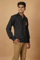 Tamaksh Men's Black Matka Cotton Ahir Hand Embroidery Shirt