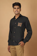Tamaksh Men's Black Matka Cotton Ahir Hand Embroidery Shirt
