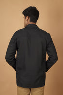 Tamaksh Men's Black Matka Cotton Ahir Hand Embroidery Shirt