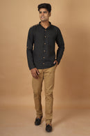 Tamaksh Men's Black Matka Cotton Ahir Hand Embroidery Shirt