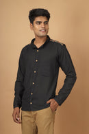 Tamaksh Men's Black Matka Cotton Ahir Hand Embroidery Shirt