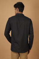 Tamaksh Men's Black Matka Cotton Ahir Hand Embroidery Shirt